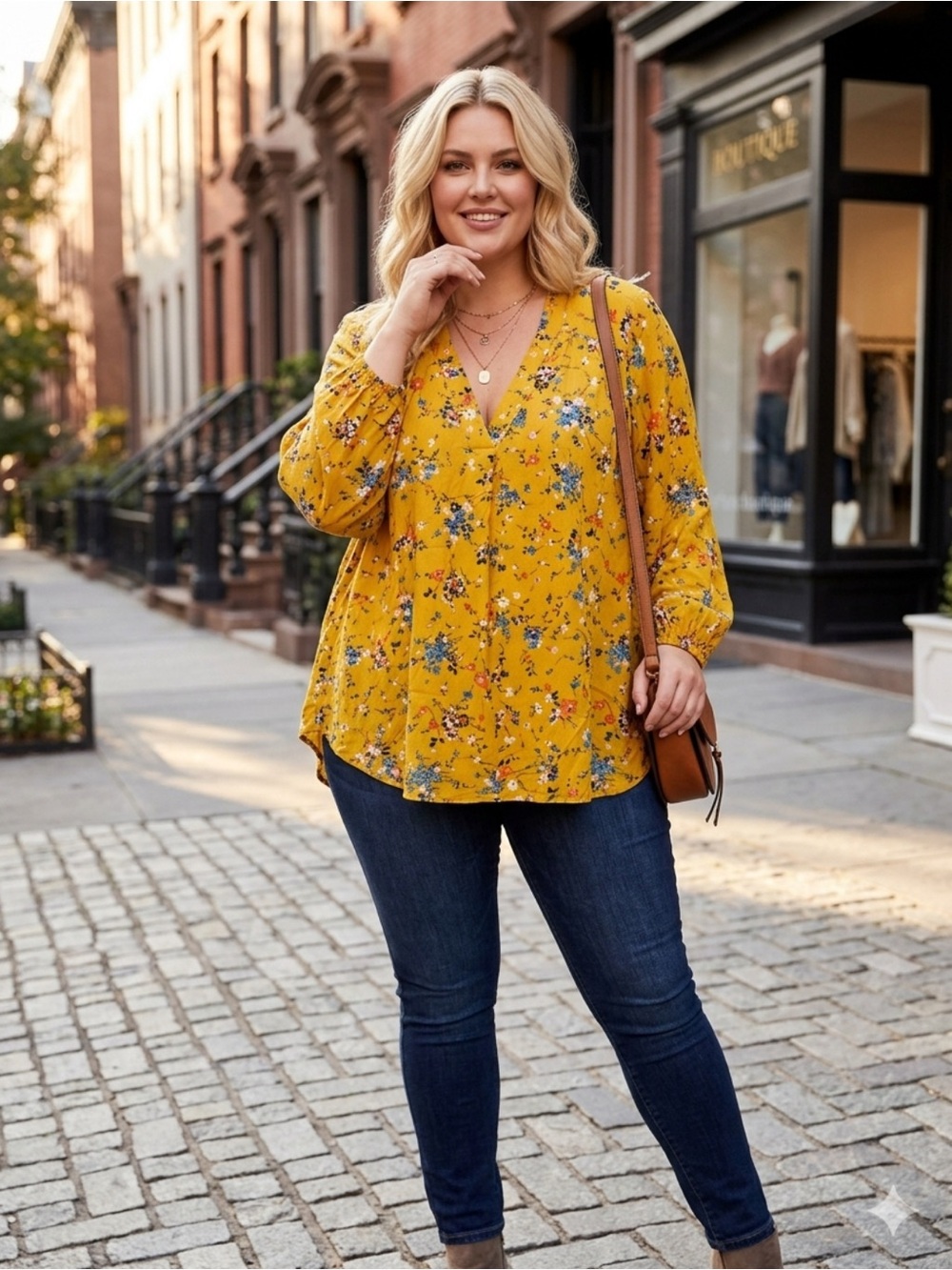 St. John's Bay Yellow Floral V-Neck Peasant Blouse